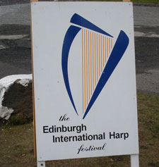 Roadside sign for Edinburgh Harp Festival